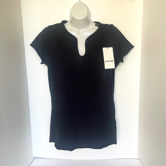 Zadig & Voltaire Love Yourself T-Shirt Womens Black Red Lips Strass Short Sleeve - Picture 4 of 7